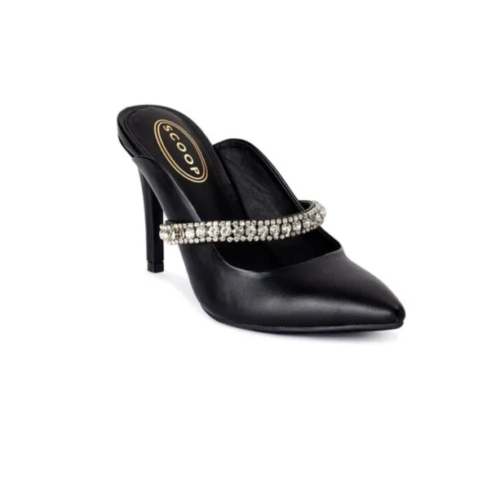 Scoop NYC Women’s Black Rhinestone Slip On Heels Mules Shoes 10 NEW